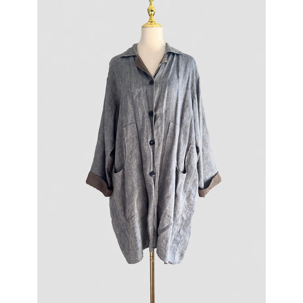 VTG FLax Jeanne Engelhart 100% Linen Cocoon Artsy Jacket Womens sz L Oversized
